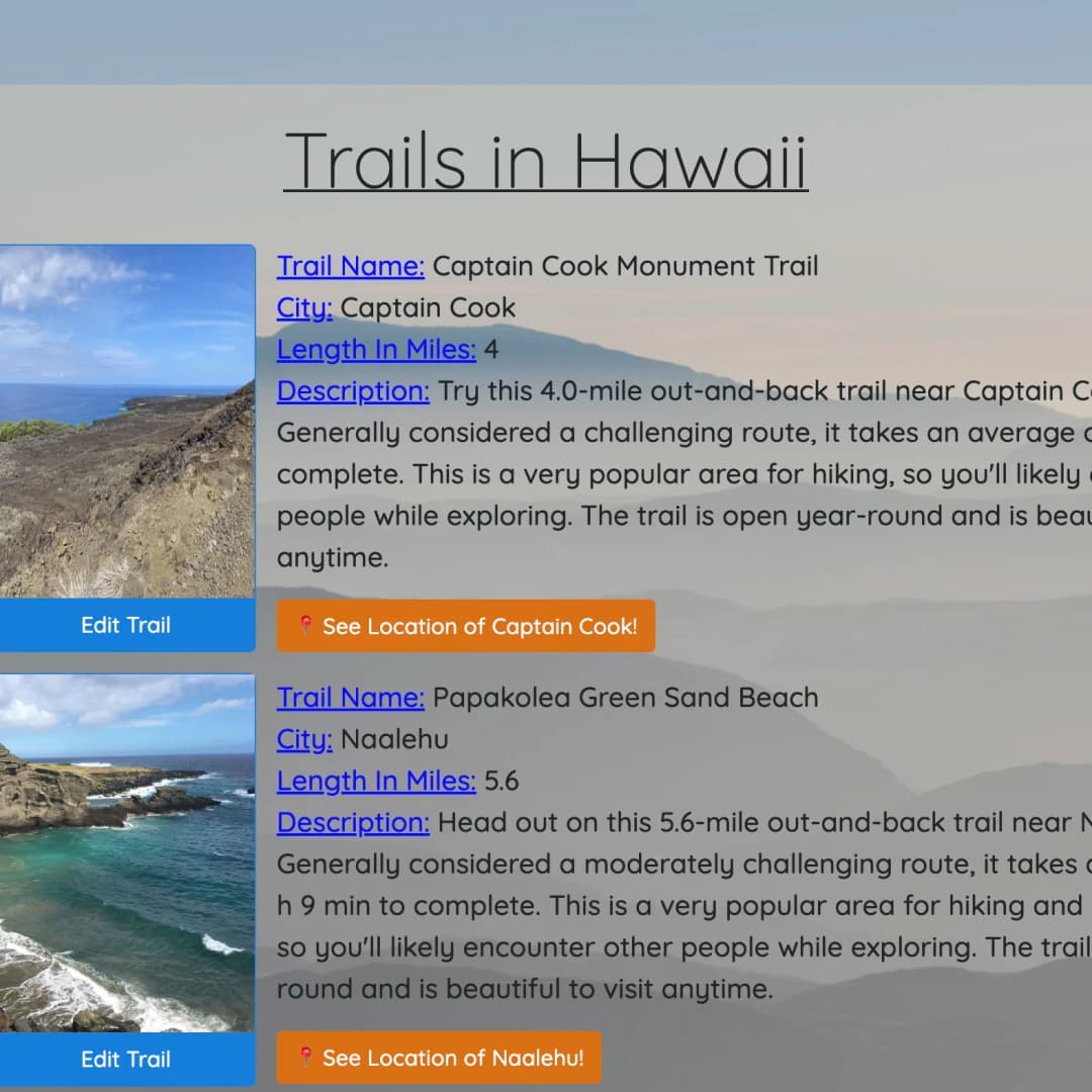 TrailBlazer landing page with text, images, and buttons