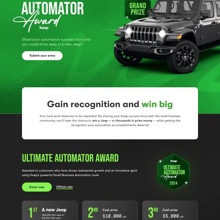 Keap Ultimate Automator Awards 2024 page
