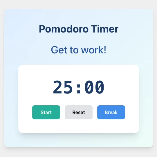 Pomodoro Timer landing page with text, images, and buttons